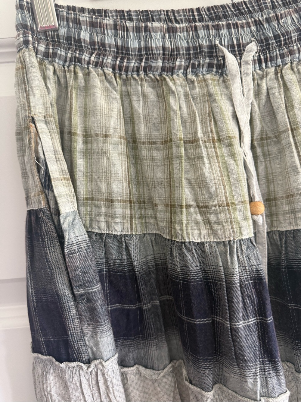 Young Threads Vintage Boho Vibes Plaid Crinkled Tiered Maxi Skirt NWT - Picture 7 of 14